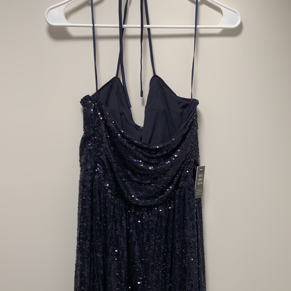 NWT Express Navy Blue Sequined Halter Dress Size Small - Picture 6 of 10